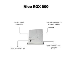 Nice ROX 600 kit, 600 kg ve 7 m’ye kadar yana kayar kapılar için ideal. Uzaktan kumandalı, 230V motorlu, sessiz ve güvenli otomasyon çözümü. , NiceROX600 , NiceROX600Kit , KayarKapıMotoru , BahçeKapısıMotoru , NiceOtomasyon