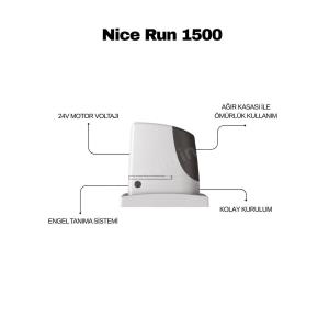 Nice Run 1500 kayar kapı motoru, 1500 kg taşıma kapasitesi, 24V motor, engel tanıma sistemi ve kolay kurulum ile endüstriyel kullanım için ideal. , NiceRun1500KayarKapıMotoru , NiceRun1500FabrikaGirişi , NiceRun1500EndüstriyelKullanım , NiceKayarKapıMotoruSiteGirişi , 24VMotorKayarKapı , EngelTanımaSistemiKayarKapı , KolayKurulumKapıMotoru