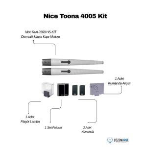 Nice Toona 4005 kit; 3 m kanat ve 500 kg kapılar için güçlü otomasyon çözümü. Motor, flaşör, fotosel ve 2 kumanda içeriğiyle tam set. , NiceToona4005Kit , KanatlıBahçeKapısıMotoru , BahçeKapısıMotorKiti , NiceOtomasyonSürgülüOlmayan , FlaşörLambaSeti , FotoselGüvenlikSistemi , KumandaAlıcısıBahçeKapısı