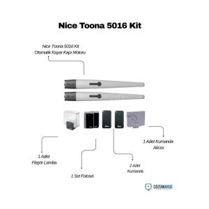 Nice Toona 5016 kanatlı bahçe kapısı motor kiti; 5 m kanat, 600 kg kapasite, 230V güçlü ve sessiz çalışma, fotosel, flaşör, kumanda alıcısı ve 2 kumanda içerir. , NiceToona5016VillaGirişi , KanatlıKapıMotoruBahçeKapısı , NiceOtomasyonSiteGirişi , DaireselKapıMotoruVilla , Toona5016KitÇiftlikGirişi , NiceKapıMotoruEndüstriyelAlan , KanatlıBahçeKapısıOtomasyon 