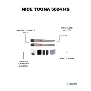 Nice Toona 5024 HS hızlı kanatlı kapı motoru kiti; 24V Hi-Speed, engel tanıma, yumuşak kalkış-duruş ve kolay kurulumla villa, site ve dış ortamlar için ideal. , NiceToona5024HS , HızlıKanatlıKapıMotoruVilla , NiceHiSpeedSiteGirişi , ToonaHSEndüstriyelTesis , DaireselKapıMotoruKamuKurumu , NiceKanatlıKapıMotoruBahçeGirişi , EngelTanımalıKapıMotoruVilla