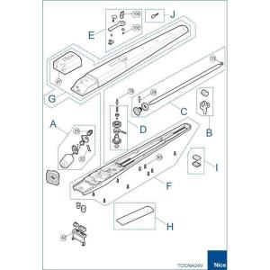 Nice Toona 5024 HS Kit patlamış resim, 24V hızlı kanatlı kapı motoru yedek parça ve montaj bileşenlerini gösteren SEO uyumlu teknik görsel. , NiceToona5024HS , HızlıKanatlıKapıMotoru , NiceHiSpeed , ToonaHS , KanatlıKapıMotoruYedekParça , OtomatikKapıMotoruKiti , NiceKapıMotoruMontaj , DaireselKapıMotoru
