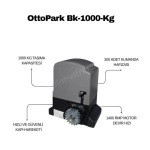 OttoPark BK-1000-Kg yana kayar kapı motoru; 1000 kg taşıma kapasiteli, 300 kumanda hafızalı, fotoselli ve flaşörlü otomatik kapı motoru setidir. , OttoPark,, KayarKapıMotoru,, Bk-10000,, CozumArge