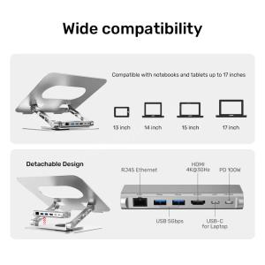 UNITEK 360D METAL 15.6” NOTEBOOK STAND 5in1 VE DOCKING STATION (D1109B) Res10