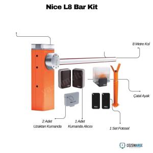 Nice L8 Bar Kit, 8 metrelik kollu endüstriyel bariyer seti; 2 kumanda, kumanda alıcısı, fotosel ve çatal ayak ile tır garajı ve geniş geçişler için güvenli çözüm. , NiceL8BarTırGarajı , 8MetreKolluBariyerEndüstriyelOtopark , NiceEndüstriyelGeçiş , TırGarajıBariyeriLojistikAlan , NiceFotoselGüvenlik , KumandaAlıcısıBariyerSistemi , ÇatalAyakOtoparkGirişi
