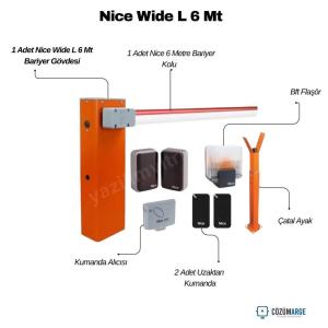 Nice Wide L 6 Metre Kollu Otopark Bariyeri Seti, 24V DC motorlu, galvanizli çelik gövdeli, hızlı ve güvenli geçiş sağlayan profesyonel bariyer sistemidir. , NiceWideL6Metre , OtoparkBariyeriSiteGirişi , NiceBariyerFabrikaGirişi , KolluBariyerOtoparkGirişi , NiceWideL6Kit2 , OtomatikKapıBariyeriKamuKurumu , UzaktanKumandalıBariyerSiteGirişi