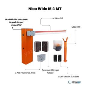 Nice Wide M 4 Metre Kollu Otopark Bariyeri Widem4Kit2; 24V yoğun kullanıma uygun, 4 m kol, emniyet fotoseli ve kumanda alıcılı profesyonel bariyer seti. , NiceWideM4MetreOtoparkBariyeri , Widem4Kit2SiteGirişi , NiceBariyerSistemleriOtopark , 4MetreKolluBariyerOtopark , 24VYoğunKullanımOtopark , DesmeA15EmniyetFotoseli , KumandaAlıcısıOtoparkGirişi